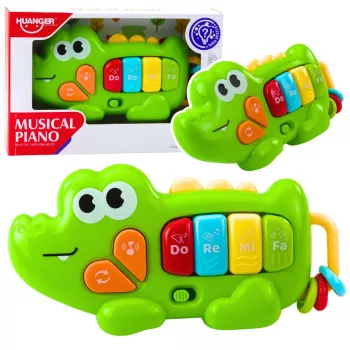 LEAN TOYS interaktyvus muzikinis pianinas su krokodilo karoliukais, žalias