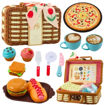 LEAN TOYS Picnic Basket Set Braided Food Accessories 33 pcs.