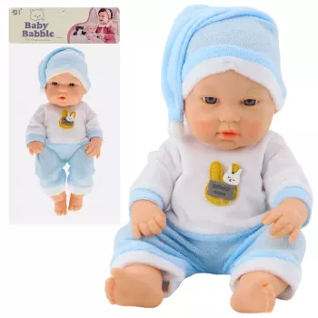 LEAN TOYS Baby Doll in Blue Pajamas, Hat, Movable Arms and Legs, 30cm