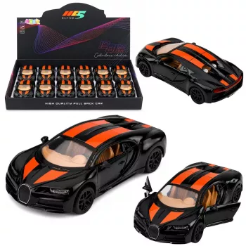 LEAN TOYS Metalinis sportinis automobilis su šviesomis, garsu, inercine pavara, juodas, 1:32