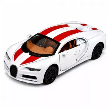 LEAN TOYS Metalinis sportinis automobilis su šviesomis ir garsu, atbuline eiga, baltas, 1:32