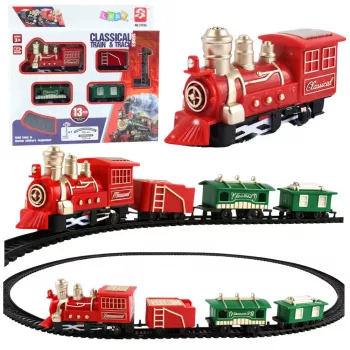 LEAN TOYS Classic Mini Train Battery Operated Locomotive Wagons With Tracks 13 dalių