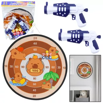 LEAN TOYS Capybara Dartboard Skill Game su Velcro kamuoliukais ir žaisliniais ginklais 73.5 cm