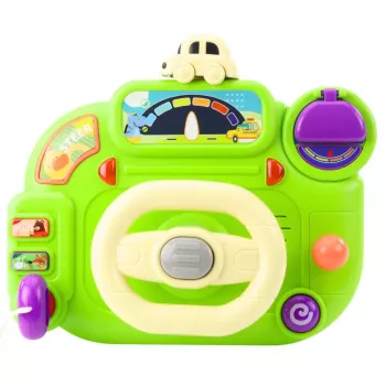 LEAN TOYS interaktyvus vairas vaikams vairavimo simuliatorius su šviesomis ir garsais, žalias