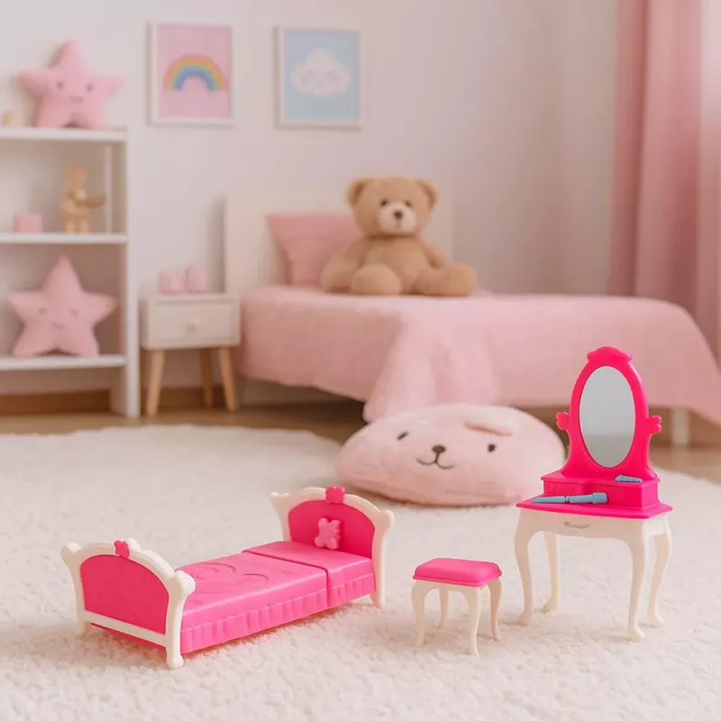 LEAN TOYS Doll's Bedroom Set Dressing Table Chair Bed