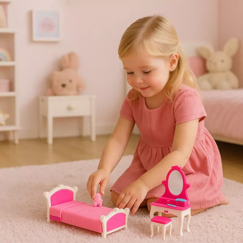 LEAN TOYS Doll's Bedroom Set Dressing Table Chair Bed