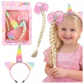 LEAN TOYS Unicorn Headband su pynute ir pasteline kasete