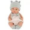 LEAN TOYS Kūdikio lėlė, pilkas komplektas, kepurė, seilinukas, 18 cm