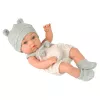 LEAN TOYS Kūdikio lėlė, pilkas komplektas, kepurė, seilinukas, 18 cm