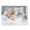 LEAN TOYS Kūdikio lėlė, pilkas komplektas, kepurė, seilinukas, 18 cm