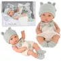 LEAN TOYS Kūdikio lėlė, pilkas komplektas, kepurė, seilinukas, 18 cm