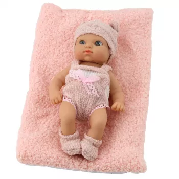LEAN TOYS Baby Doll with Blanket, White and Pink Clothes, Hat, 18 cm