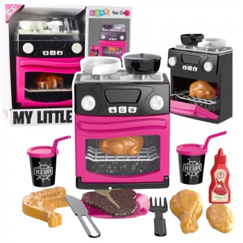 LEAN TOYS Virtuvėlė su Orkaite, Maistu, Šviesomis, Garsais, Rožinė