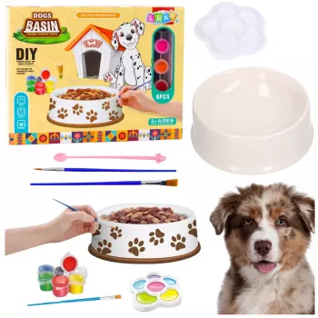 LEAN TOYS Kūrybinis rinkinys Šuns dubuo dažymui Paints Brushes DIY 6 vnt.