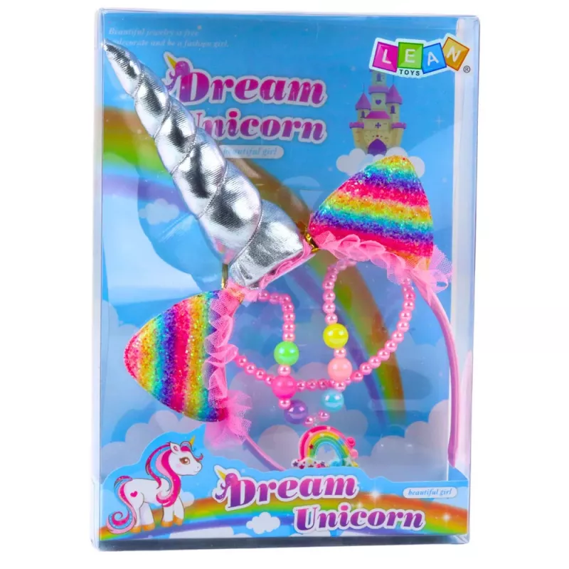 LEAN TOYS Unicorn Costume Accessory Set - Headband, Ears, Horn, Necklace, Colorful