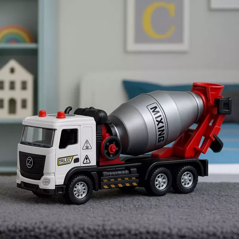LEAN TOYS Betono maišyklė statybinė mašina su metaline kabina, besisukančiu būgnu, šviesomis ir garsais