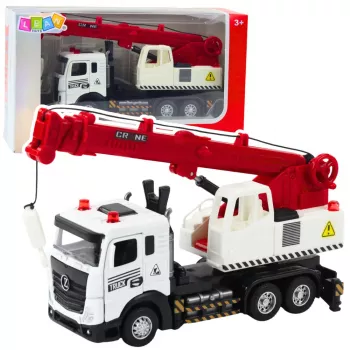 Statybinis sunkvežimis su kranu LEAN TOYS, metalinė kabina, reguliuojama strėlė, šviesos ir garso efektai