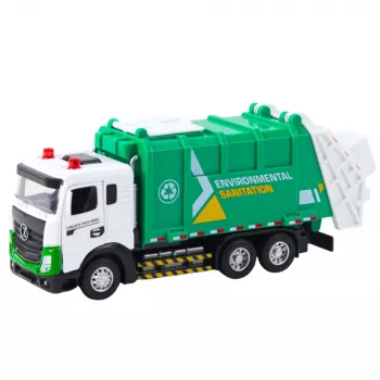 LEAN TOYS Šiukšliavežis Vaikams Metalinė Kabina Konteineris Garsai Šviesos Žalias
