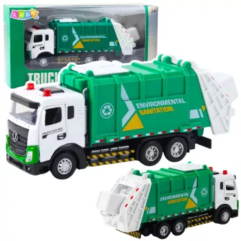 LEAN TOYS Šiukšliavežis Vaikams Metalinė Kabina Konteineris Garsai Šviesos Žalias
