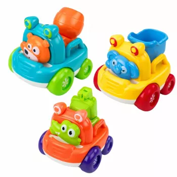 LEAN TOYS Statybinės mašinos su gyvūnėliais mažyliams Spalvotas 3 vnt.