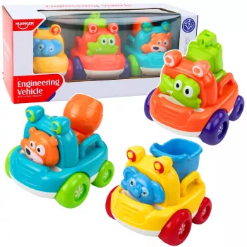 LEAN TOYS Statybinės mašinos su gyvūnėliais mažyliams Spalvotas 3 vnt.