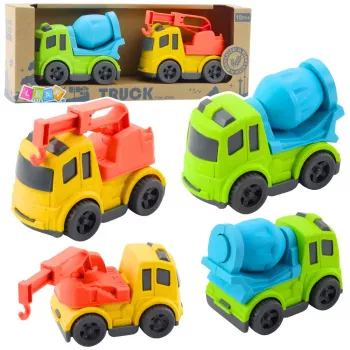 LEAN TOYS Statybinės mašinos: betono maišyklė, sunkvežimis su kablys, savivartis, BIOPlastikas