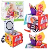 LEAN TOYS Minkštas sensorinis kubas su veidrodžiu Automobiliai ir kelio ženklai