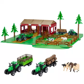 LEAN TOYS Ūkio rinkinys su ūkio namu, traktoriais ir gyvūnais, 102 dalių