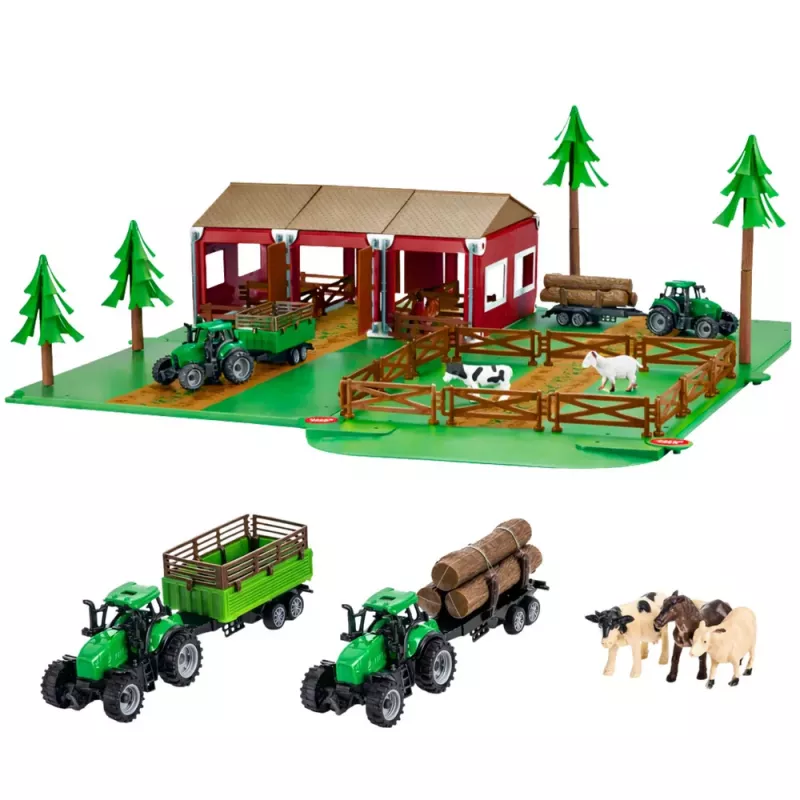 LEAN TOYS Ūkio rinkinys su ūkio namu, traktoriais ir gyvūnais, 102 dalių