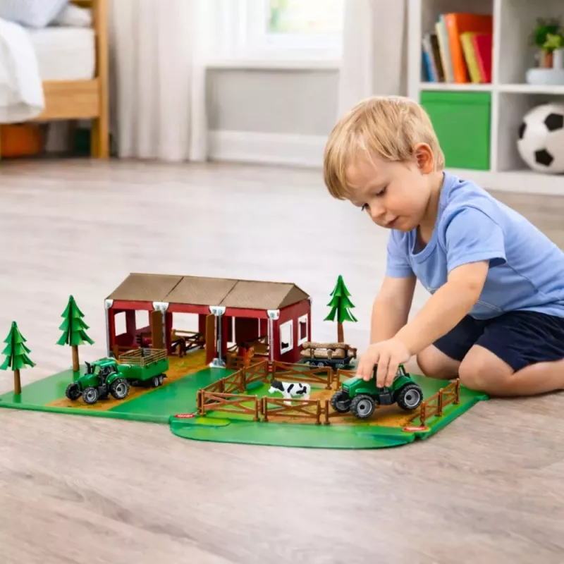 LEAN TOYS Ūkio rinkinys su ūkio namu, traktoriais ir gyvūnais, 102 dalių