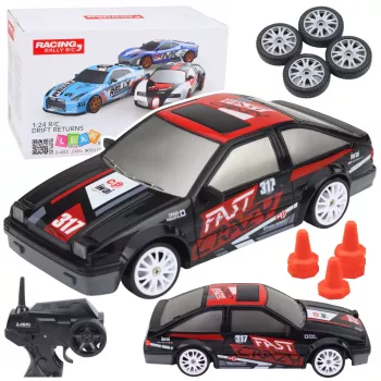 LEAN TOYS RC Coupe nuotoliniu valdymu driftinis automobilis su keičiamais ratais Juodas 1:24