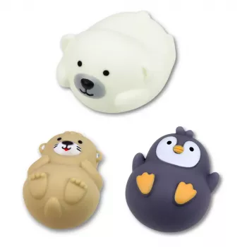 LEAN TOYS vonios žaislų rinkinys su guminiais gyvūnėliais ir sieteliu, 4 vnt.