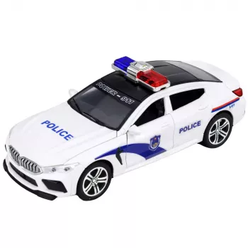 LEAN TOYS Policijos automobilis su atsidarančiomis durelėmis, varikliuku, šviesomis ir garsais, baltas