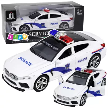 LEAN TOYS Policijos automobilis su atsidarančiomis durelėmis, varikliuku, šviesomis ir garsais, baltas