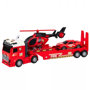 LEAN TOYS Firefighter Rescue Set su gaisrine, vilkiku, sraigtasparniu, automobiliu, sviesomis ir garsu