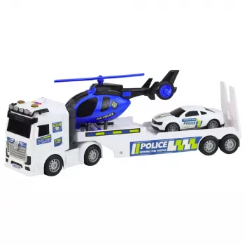 LEAN TOYS Policijos sunkvežimis, vilkikas, automobilis, sraigtasparnis su šviesomis ir garsu