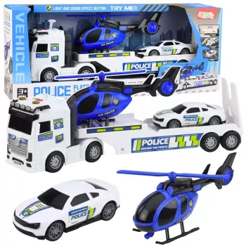LEAN TOYS Policijos sunkvežimis, vilkikas, automobilis, sraigtasparnis su šviesomis ir garsu