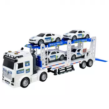 LEAN TOYS Policijos sunkvežimis su vilkiku ir policijos automobiliais, šviesos ir garsai
