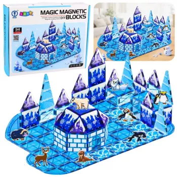 LEAN TOYS Magnetic Blocks Ice Land Animal Figures Blue 94 psl.