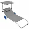 LEAN Garden Beach Deckchair on Wheels su sulankstomu stogeliu, aliuminis, pilkas