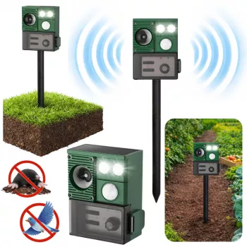 LEAN Solar Animal Repeller su judesio davikliu, ultragarsu ir LED diodais