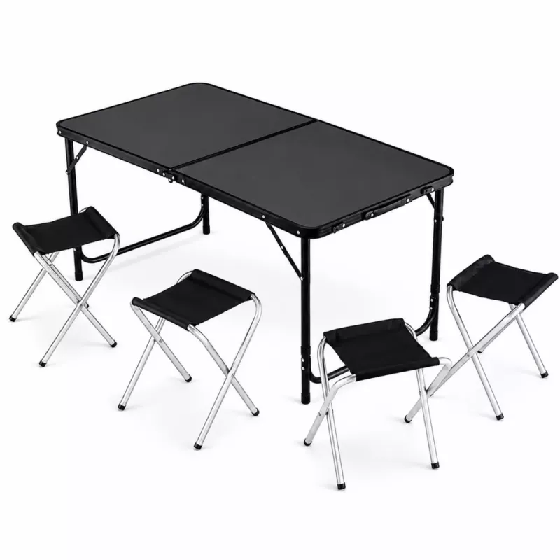 LEAN Camping Furniture Set Folding Table 4 Stools Black Suitcase