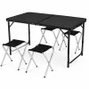 LEAN Camping Furniture Set Folding Table 4 Stools Black Suitcase