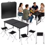 LEAN Camping Furniture Set Folding Table 4 Stools Black Suitcase