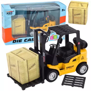 LEAN TOYS Šakininis krautuvas su motorizuotomis metalinėmis šakėmis dėžėms ir padėklams kelti, geltona