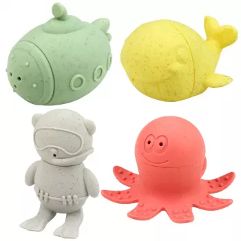 LEAN TOYS Edukacinės vonios žaislai Sensoriniai guminiai gyvūnėliai Pasteliniai 4 vnt.