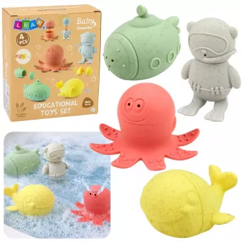 LEAN TOYS Edukacinės vonios žaislai Sensoriniai guminiai gyvūnėliai Pasteliniai 4 vnt.