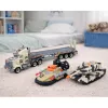 LEAN TOYS Karinis rinkinys: armijos sunkvežimis, tankas, laivas ant oro pagalvės ir kareivėliai