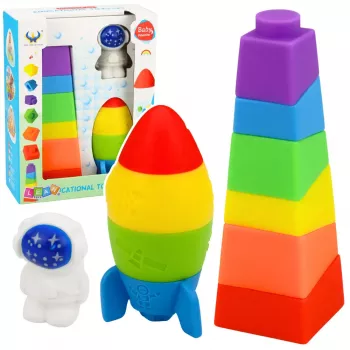 LEAN TOYS Kaladėlių rinkinys Raketa Kosmonautas Spalvotas 11 vnt.