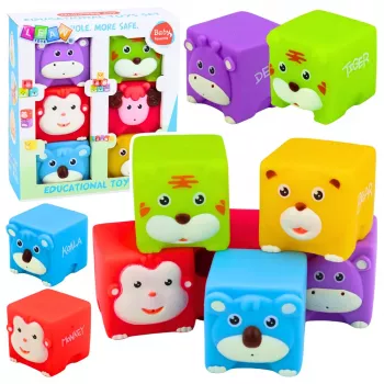 LEAN TOYS Minkštų guminių kaladėlių rinkinys Gyvūnėliai Spalvingi 6 vnt.